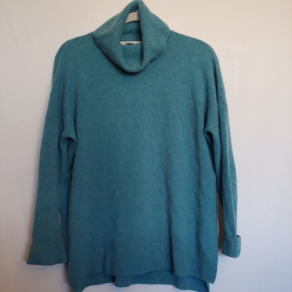 Max Studio 2 ply 100% Cashmere Turtleneck Teal Long Sleeve Large